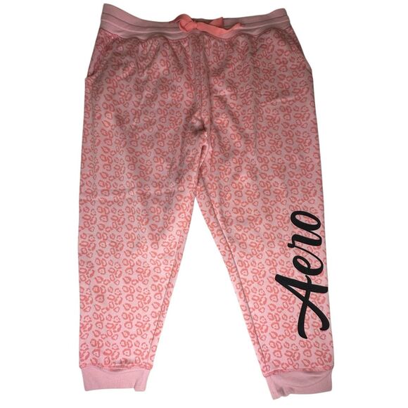 Aeropostale Women's Pink Elastic Waist Leopard Print Jogger Sweatpants Size 3X - Picture 1 of 3